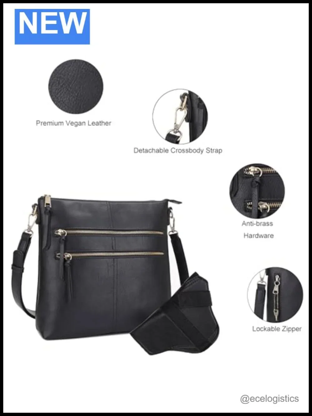 Large Concealed Carry Crossbody Purse for Women Multi Pocket Vegan Leather